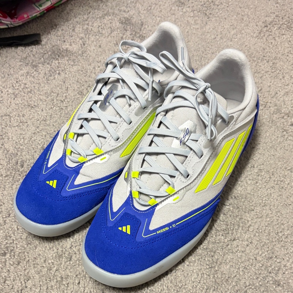 Adidas Men's Vibrant Blue and Neon Yellow Athletic Shoes Messi